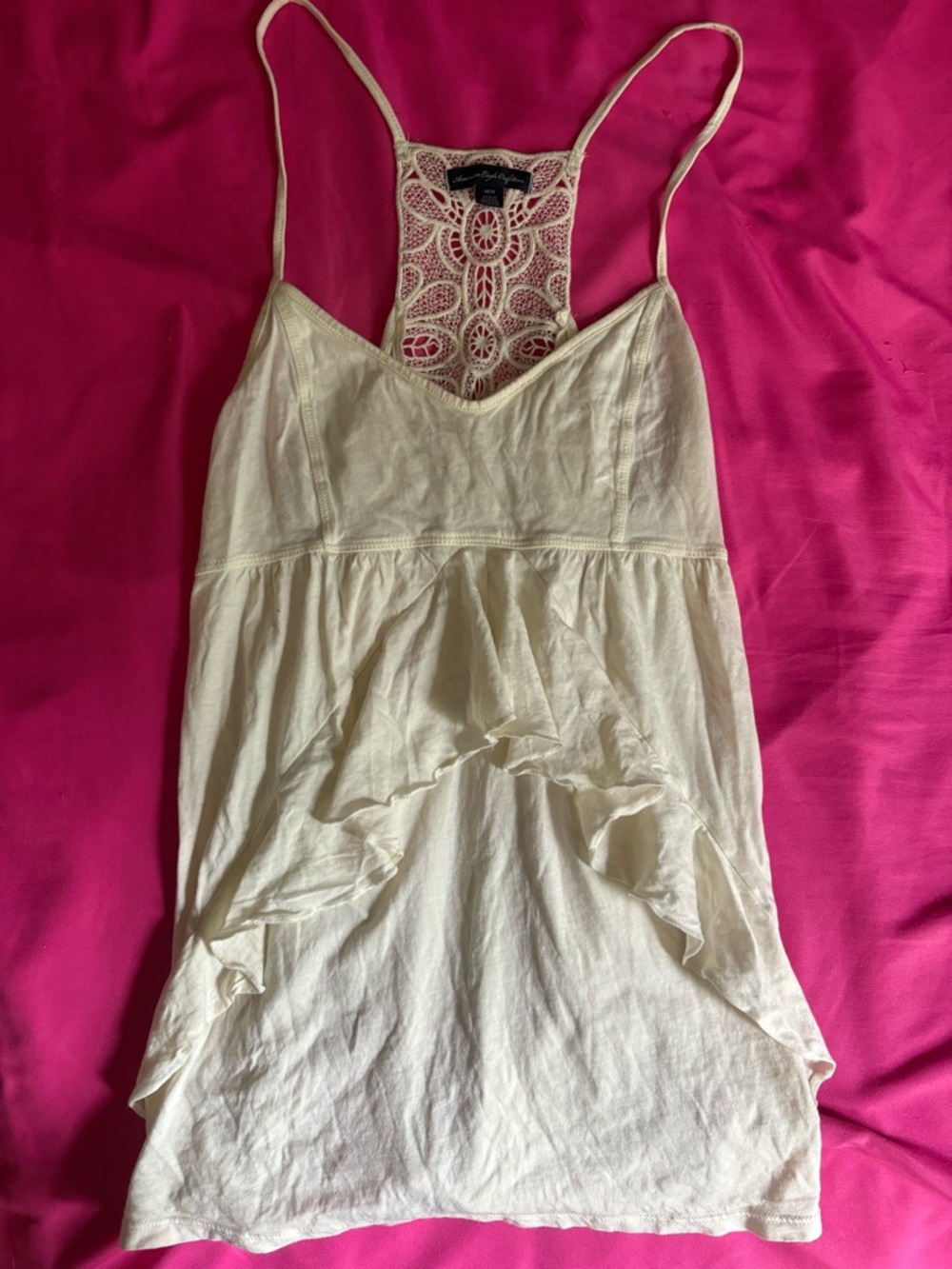 American Eagle Outfitters Cream Crochet-Back Tank Top